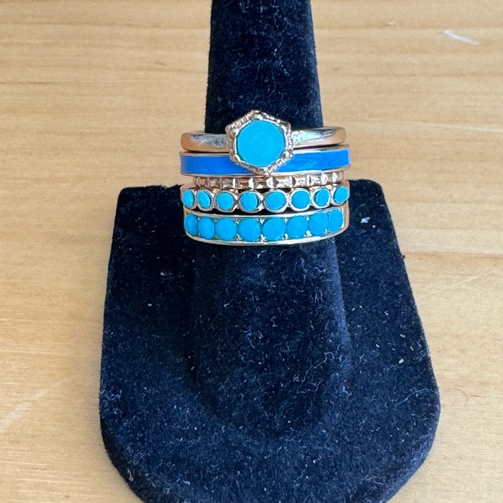 SZ 6 Gold Plated Set of 5 Rings With Blue Stones